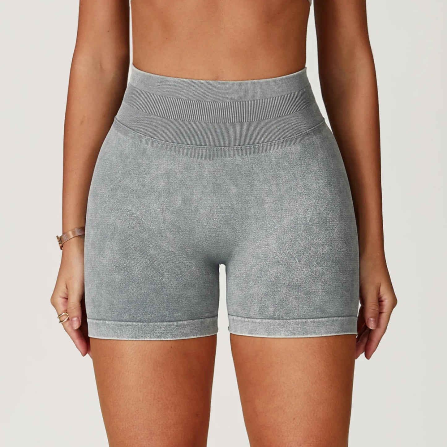Women’s High Waist Sand Washed Gym Shorts – Sculpt & Lift Fit