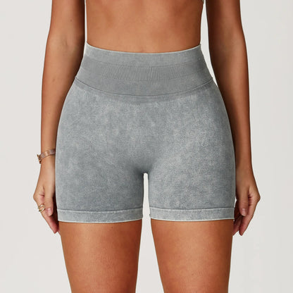 Women’s High Waist Sand Washed Gym Shorts – Sculpt & Lift Fit