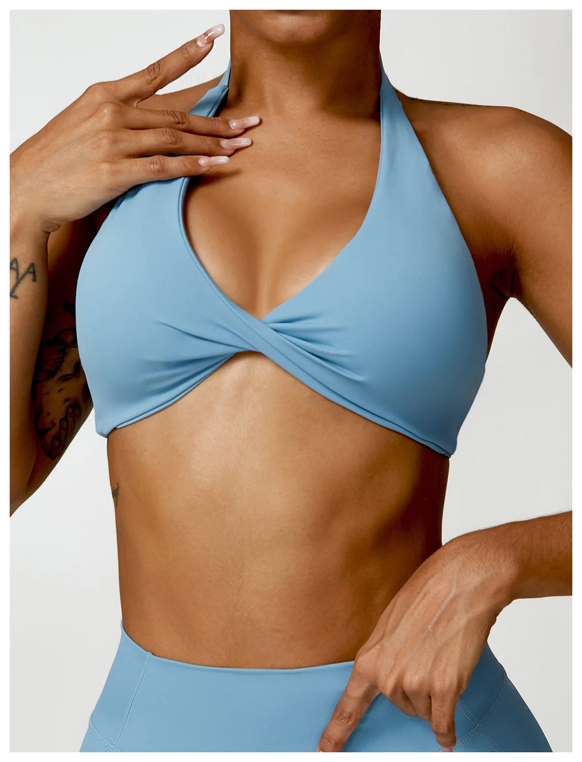 SculptFit Halter Sports Bra – Open Back Push-Up Gym Top