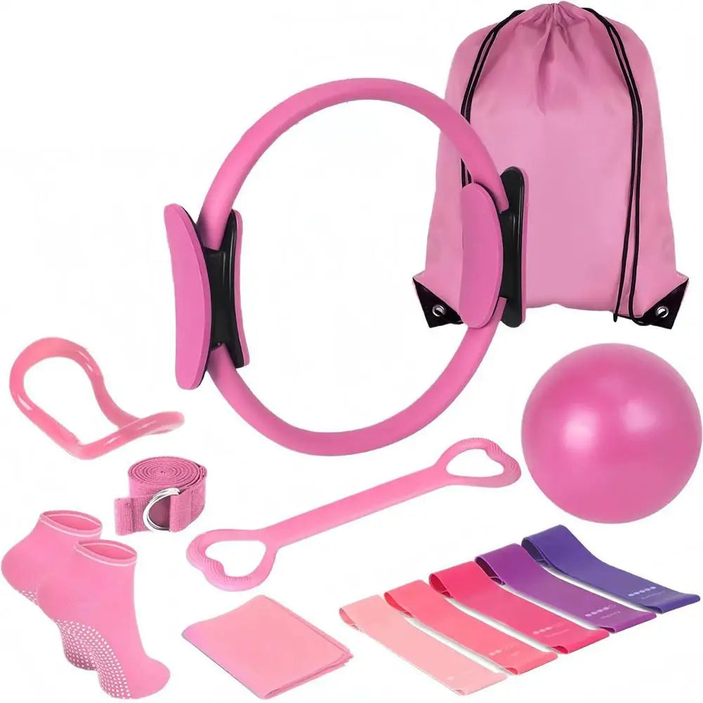 Pilates Ring Set 13 Pcs - Home Gym Equipment for Strength Training, Toning & Stretching incl. Yoga Accessories - All Levels