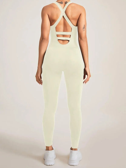 Women’s Backless Bodycon Jumpsuit – Sleeveless Hollow Out Active Romper