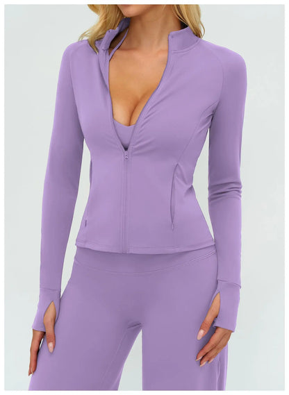 Women’s Zip-Up Performance Jacket – Long Sleeve Quick-Dry Gym & Yoga Activewear