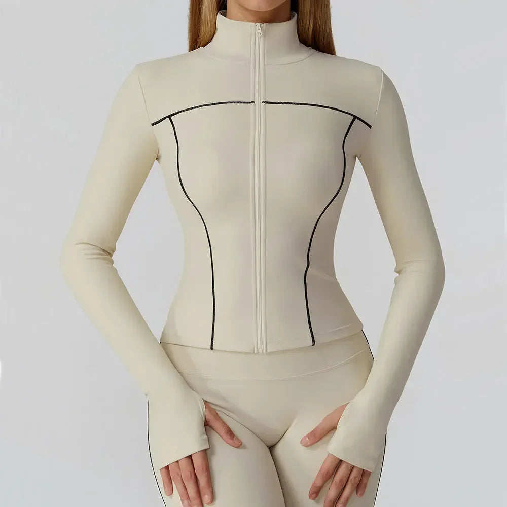 Women’s Quick-Dry Fitness Jacket – Zip-Up Long Sleeve Gym & Running Top with Thumb Holes