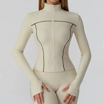 Women’s Quick-Dry Fitness Jacket – Zip-Up Long Sleeve Gym & Running Top with Thumb Holes