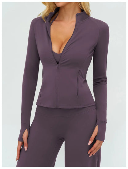 Women’s Zip-Up Performance Jacket – Long Sleeve Quick-Dry Gym & Yoga Activewear