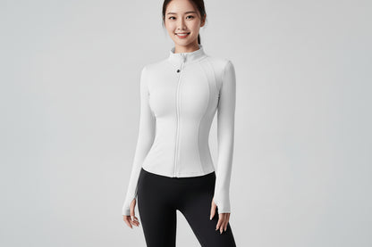 Women’s Nude Zip-Up Yoga Jacket with Pockets – Lightweight Spring Activewear