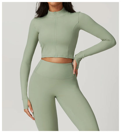 Women’s Quick-Dry Fitness Jacket – Zip-Up Long Sleeve Workout & Yoga Training Top