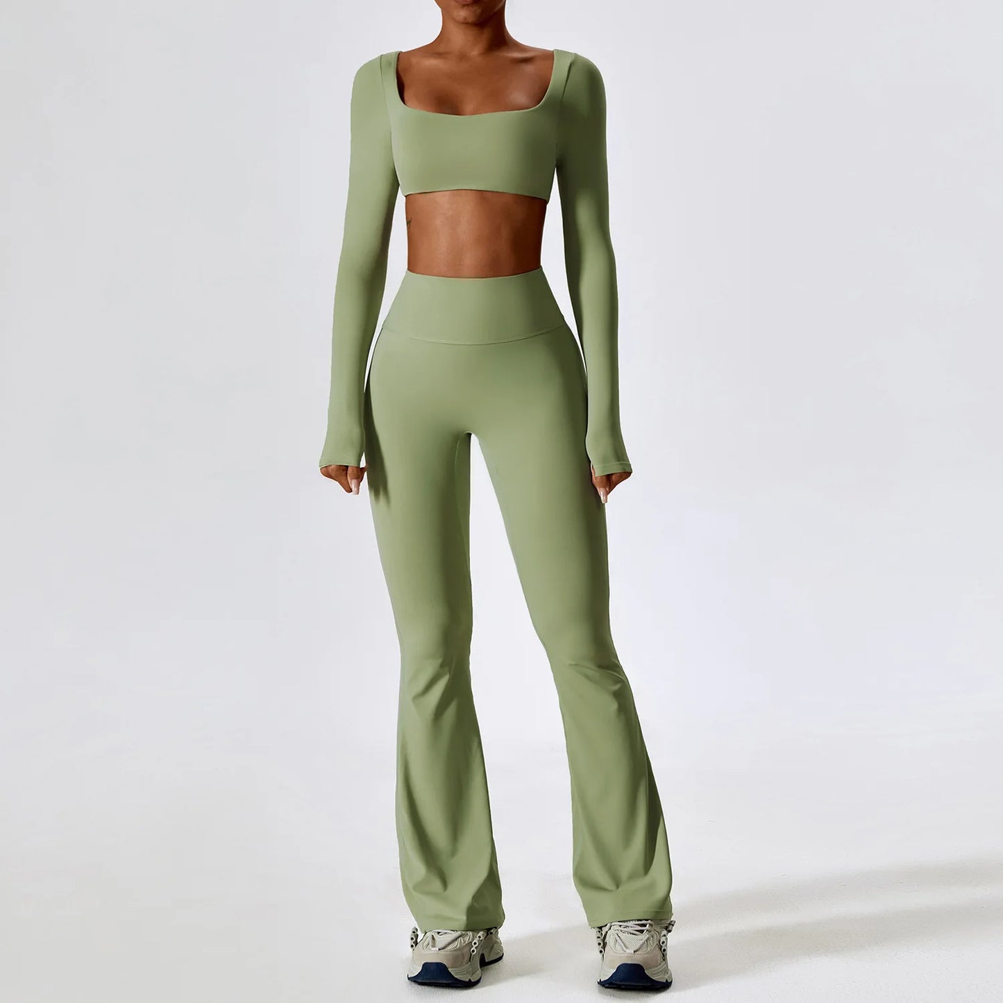 Women’s Seamless Activewear Set – Long Sleeve Crop Top & Sculpting Gym Leggings (2PCS)