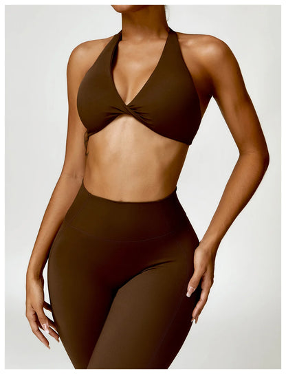 SculptFit Halter Sports Bra – Open Back Push-Up Gym Top