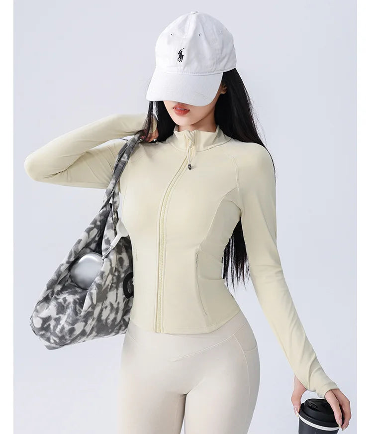 Women’s UV-Protect Slim Fit Zip Jacket – Stand Collar Long Sleeve Activewear for Gym & Running