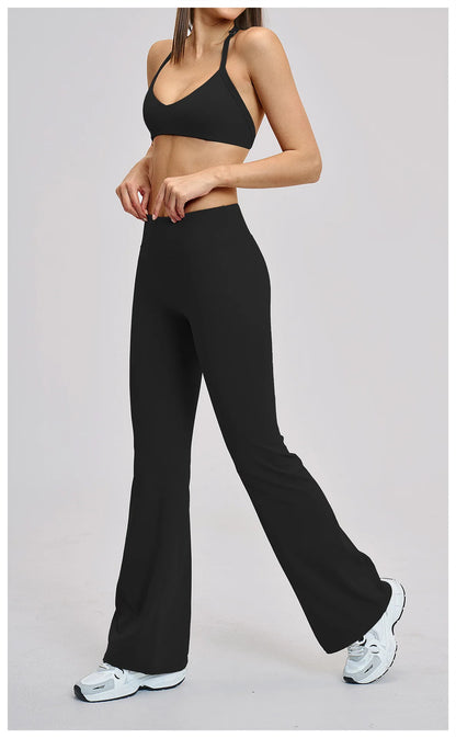 Women’s Flare Leggings Set with Hollow Back Sports Bra | Gym & Yoga