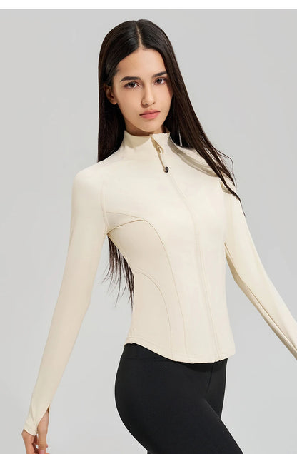 Women’s Slim Fit Running Jacket – Breathable Long Sleeve Gym & Workout Top