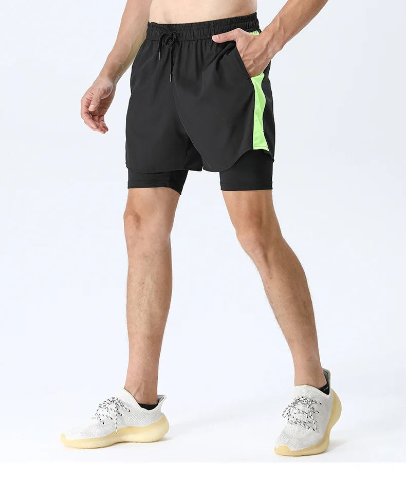 Men’s Double Layer Running Shorts – Loose Fit Quick-Dry Fitness & Training Pants