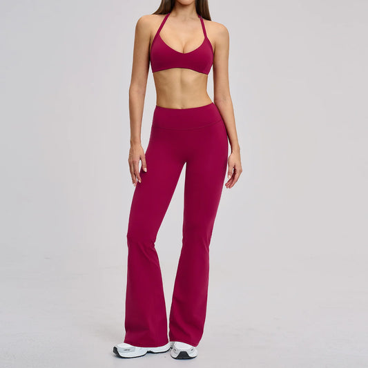 Women’s Flare Leggings Set with Hollow Back Sports Bra | Gym & Yoga