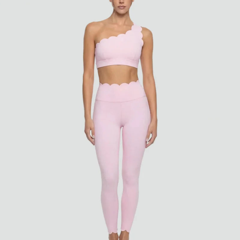 Women’s Elegant One-Shoulder Activewear Set – Lace Beauty Back (2-Piece)