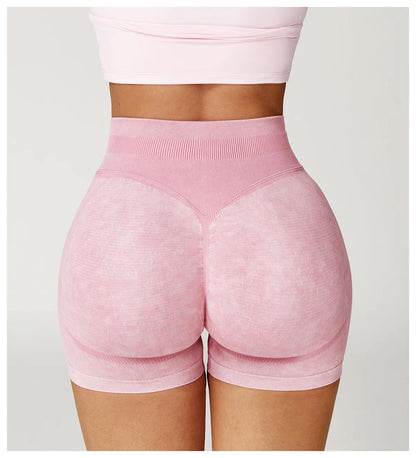 Women’s High Waist Sand Washed Gym Shorts – Sculpt & Lift Fit
