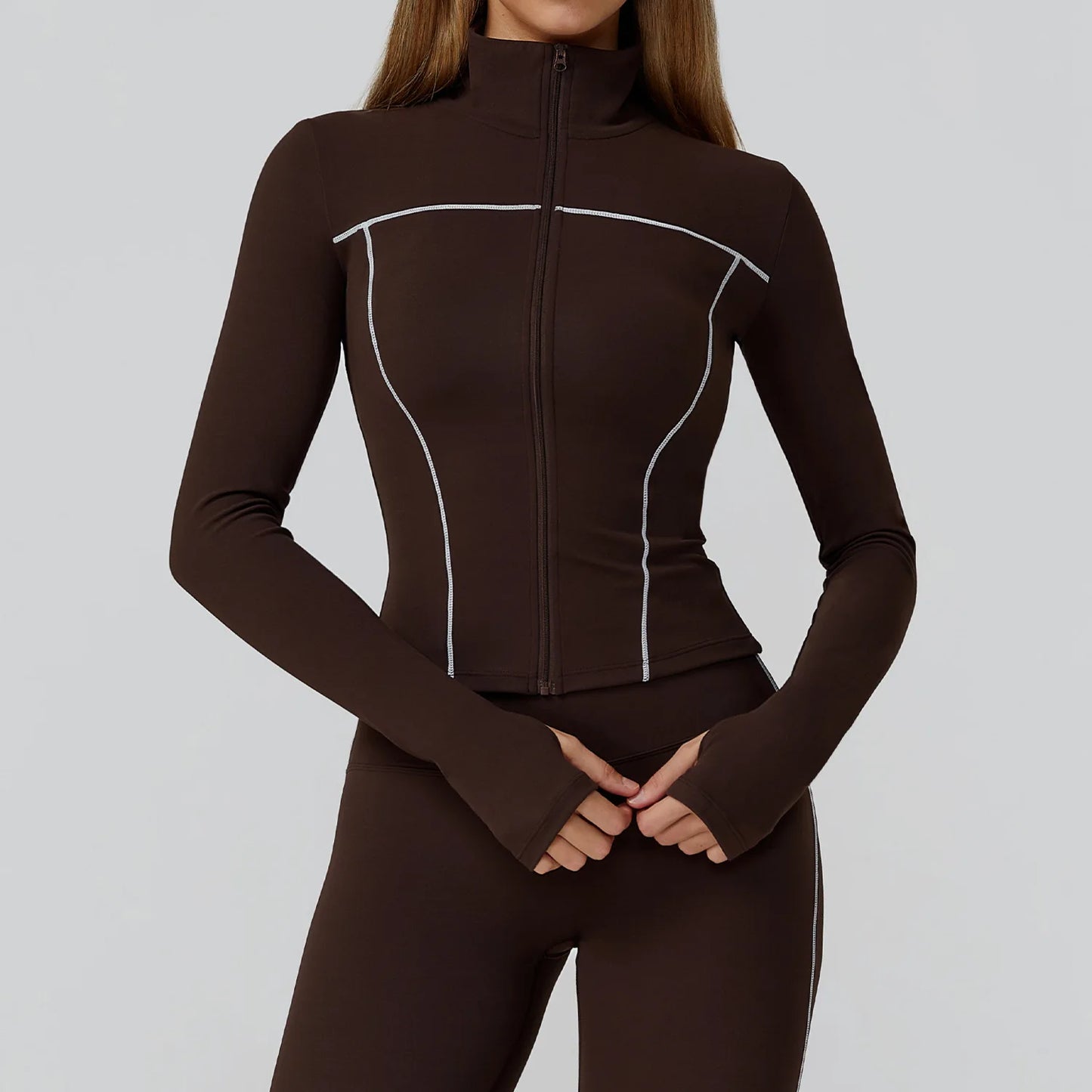 Women’s Quick-Dry Fitness Jacket – Zip-Up Long Sleeve Gym & Running Top with Thumb Holes