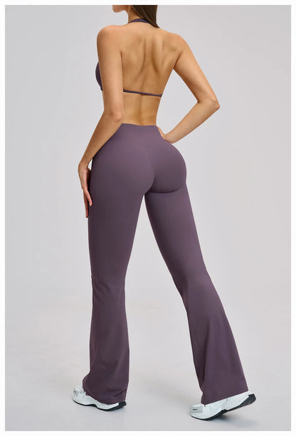 Women’s Flare Leggings Set with Hollow Back Sports Bra | Gym & Yoga