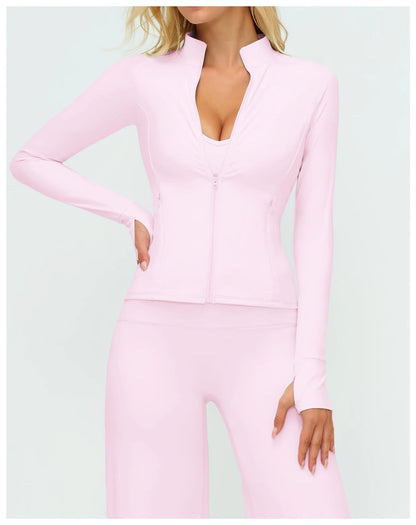 Women’s Zip-Up Performance Jacket – Long Sleeve Quick-Dry Gym & Yoga Activewear