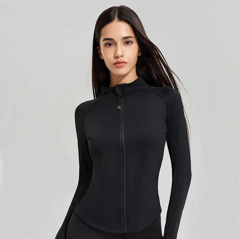 Women’s Slim Fit Running Jacket – Breathable Long Sleeve Gym & Workout Top