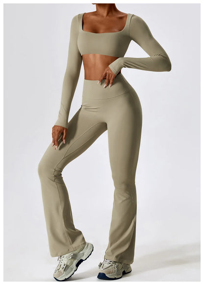 Women’s Seamless Activewear Set – Long Sleeve Crop Top & Sculpting Gym Leggings (2PCS)