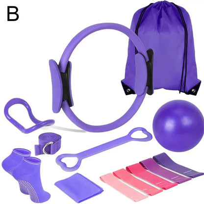 Pilates Ring Set 13 Pcs - Home Gym Equipment for Strength Training, Toning & Stretching incl. Yoga Accessories - All Levels