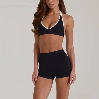 Women’s High Elastic Activewear Set – Seamless Sports Bra & Biker Shorts