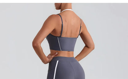 Women’s Halter Neck Fitness Tank Top – Adjustable Strap Running Sports Bra