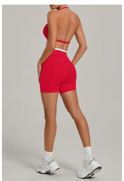 Women’s Seamless Yoga Set – Slim Fit Sports Bra & High-Waist Sculpt Shorts