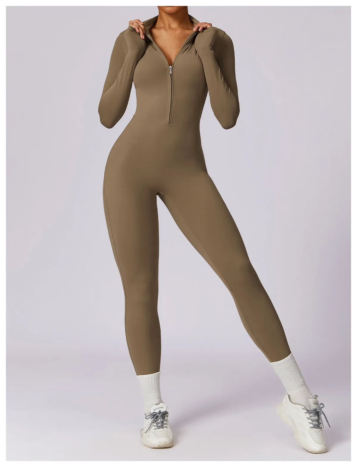 Warm Plush One-Piece Fitness Jumpsuit for Women | Long Sleeve Gym Wear