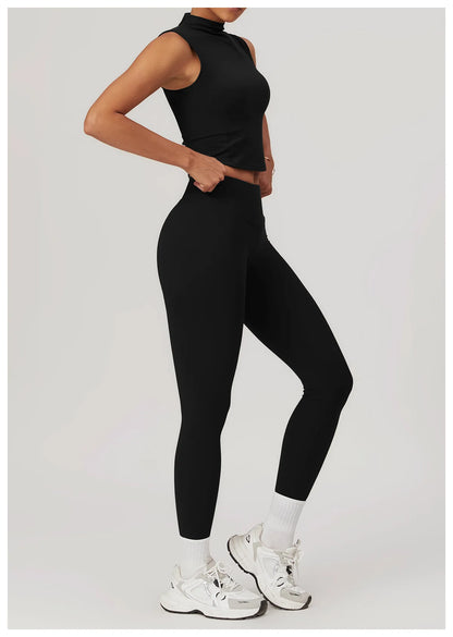 Seamless Women’s Yoga Set – Short Sleeve Top & Sculpting High-Waist Leggings Activewear
