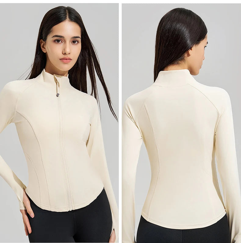 Women’s Slim Fit Running Jacket – Breathable Long Sleeve Gym & Workout Top