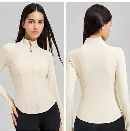 Women’s Slim Fit Running Jacket – Breathable Long Sleeve Gym & Workout Top