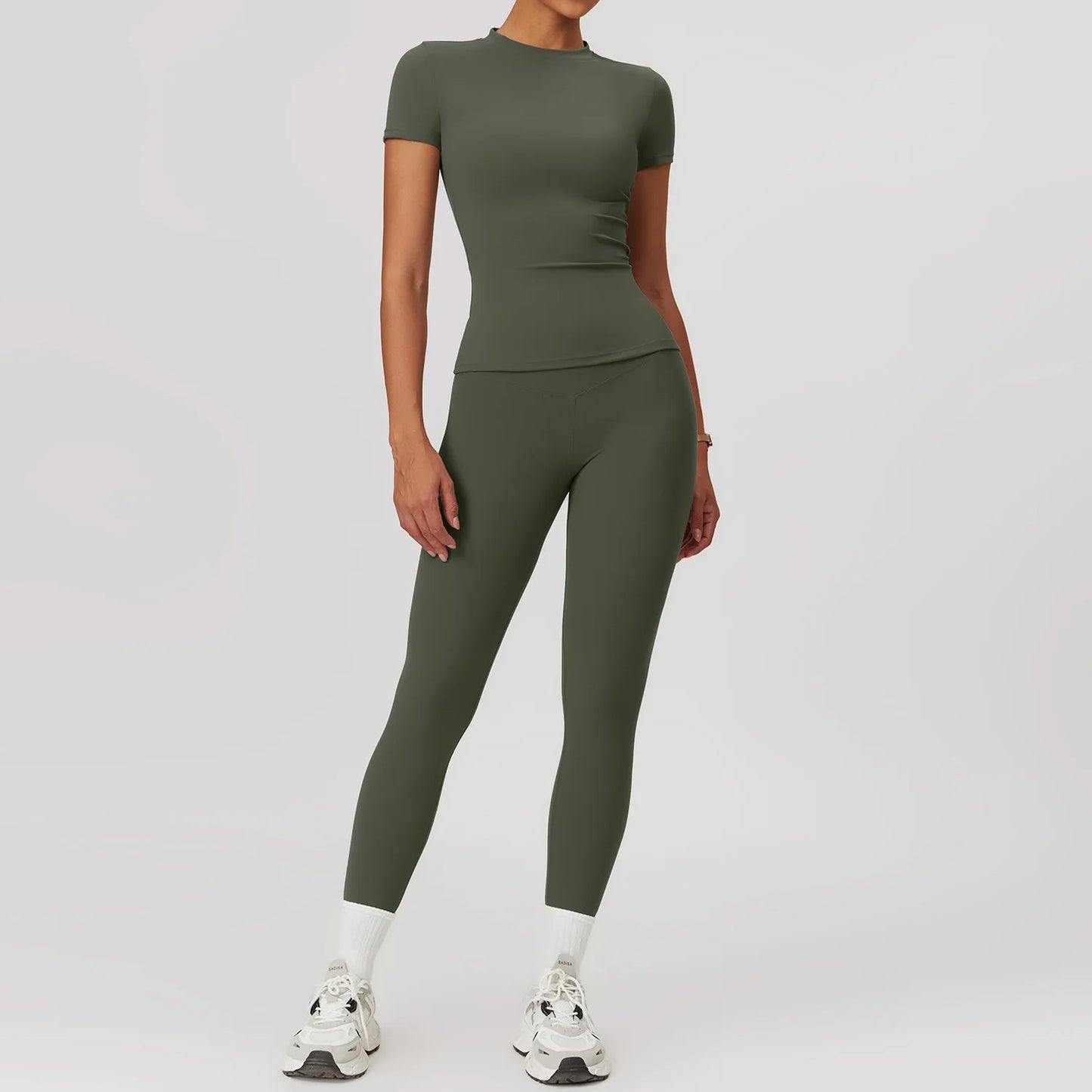 Seamless Women’s Yoga Set – Short Sleeve Top & Sculpting High-Waist Leggings Activewear