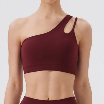 Women One Shoulder Sports Bra – Push Up Shockproof Yoga & Gym Workout Bra