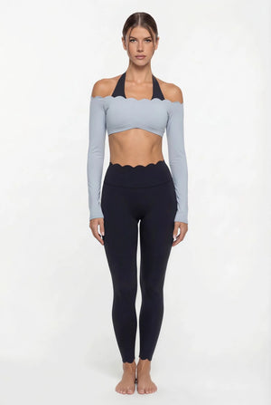 Women’s Lace Trim Yoga Set – Long Sleeve Crop Top & High Waist Leggings | Breathable Pilates & Workout Activewear