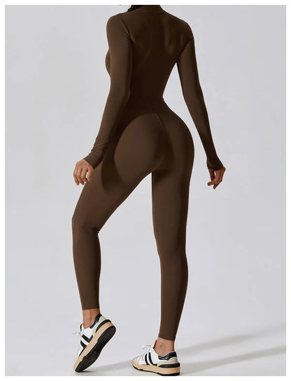Warm Plush One-Piece Fitness Jumpsuit for Women | Long Sleeve Gym Wear