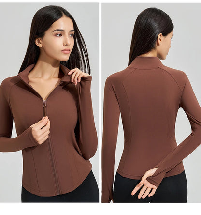 Women’s Slim Fit Running Jacket – Breathable Long Sleeve Gym & Workout Top