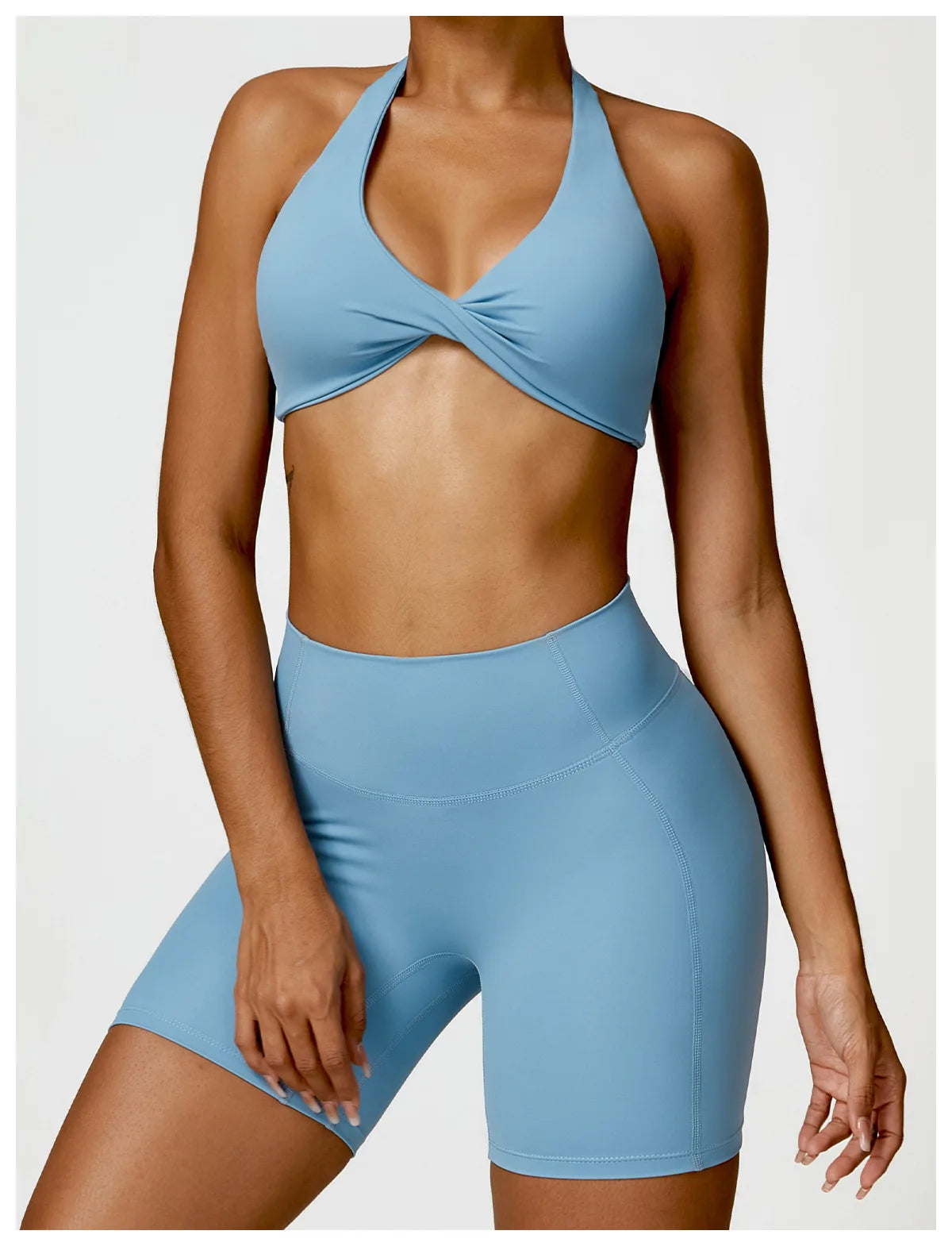 SculptFit Halter Sports Bra – Open Back Push-Up Gym Top