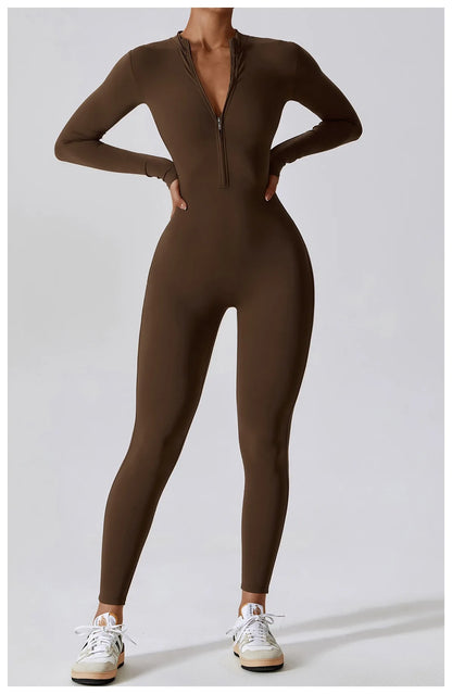 Warm Plush One-Piece Fitness Jumpsuit for Women | Long Sleeve Gym Wear