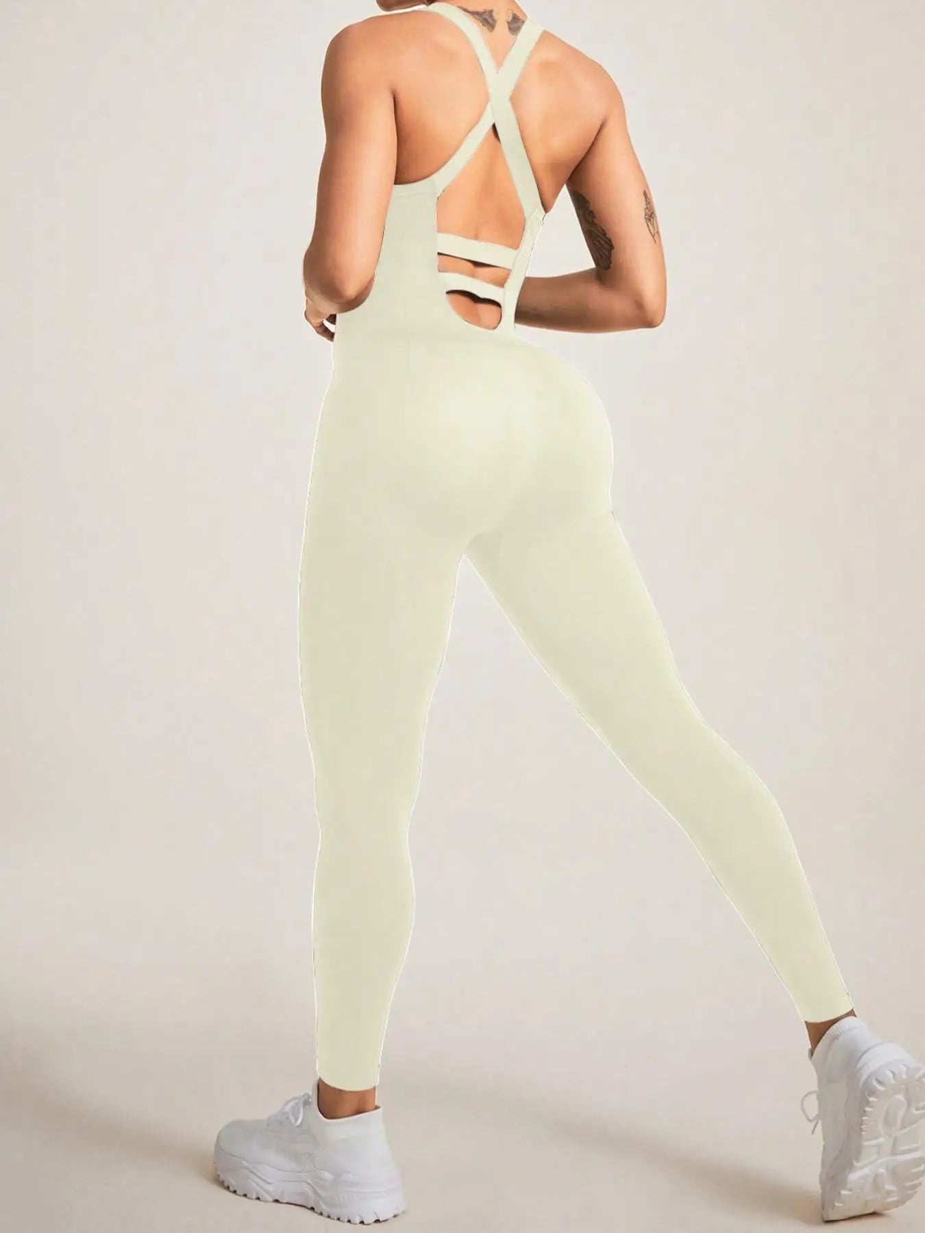 Women’s Backless Bodycon Jumpsuit – Sleeveless Hollow Out Active Romper