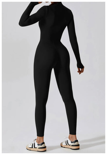 Warm Plush One-Piece Fitness Jumpsuit for Women | Long Sleeve Gym Wear