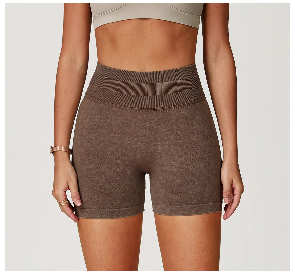Women’s High Waist Sand Washed Gym Shorts – Sculpt & Lift Fit