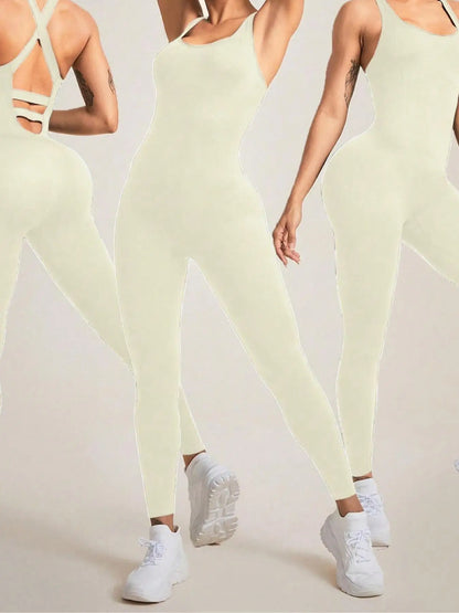 Women’s Backless Bodycon Jumpsuit – Sleeveless Hollow Out Active Romper