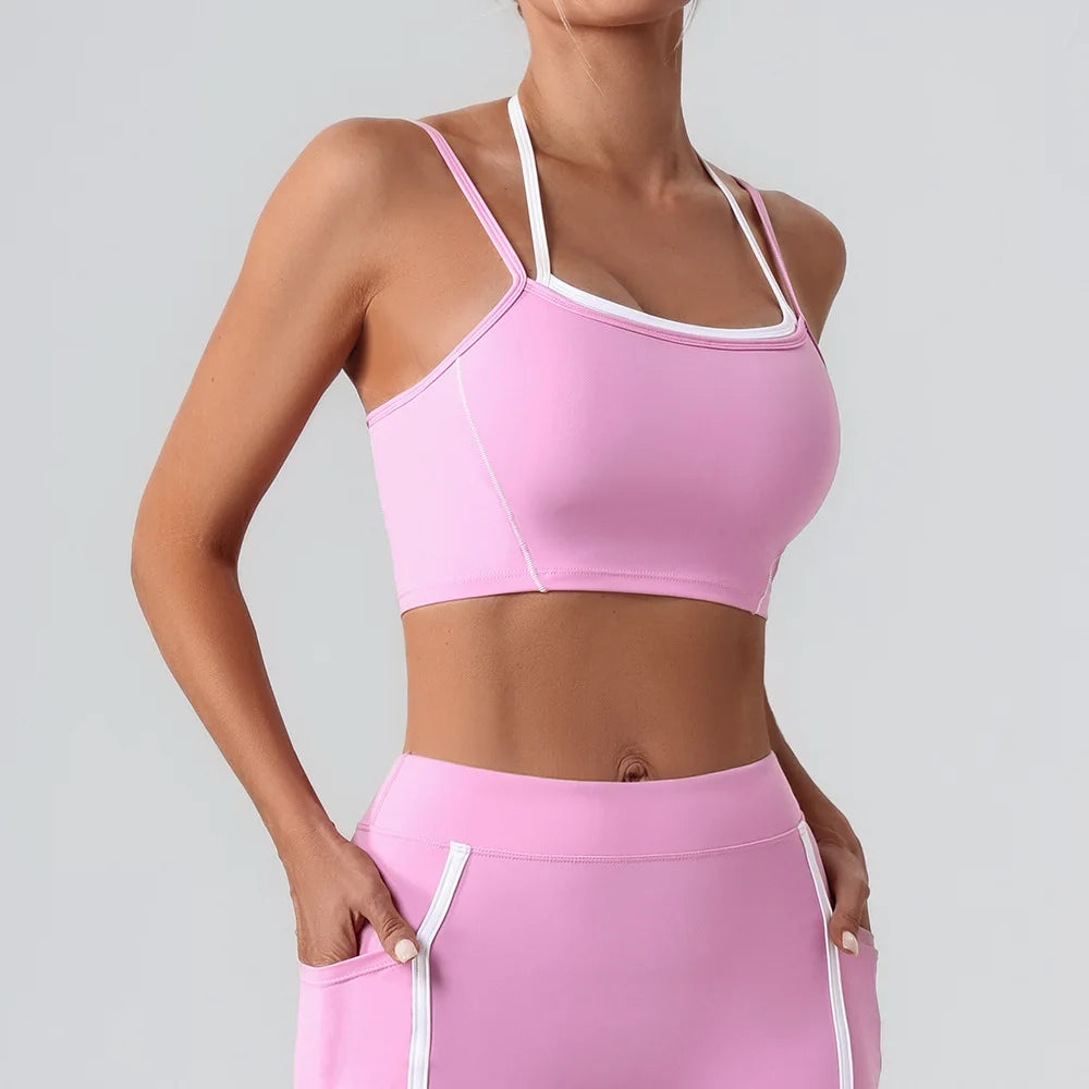 Women’s Halter Neck Fitness Tank Top – Adjustable Strap Running Sports Bra