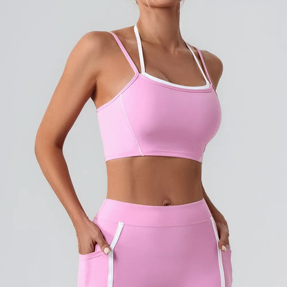 Women’s Halter Neck Fitness Tank Top – Adjustable Strap Running Sports Bra