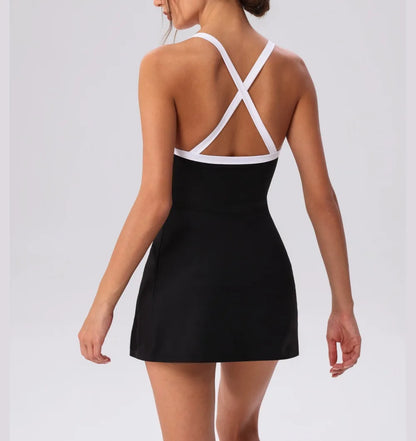Women’s Golf & Tennis Sports Dress – Slim Fit Anti-Exposure Workout Dress with Open Back