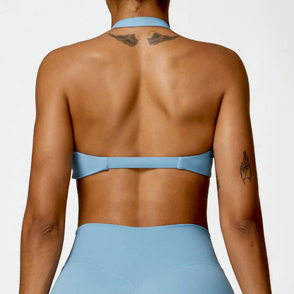 SculptFit Halter Sports Bra – Open Back Push-Up Gym Top