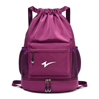 Lightweight Drawstring Gym Backpack with Shoe Compartment & Multi Pockets