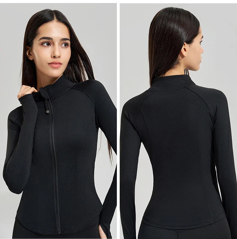 Women’s Slim Fit Running Jacket – Breathable Long Sleeve Gym & Workout Top